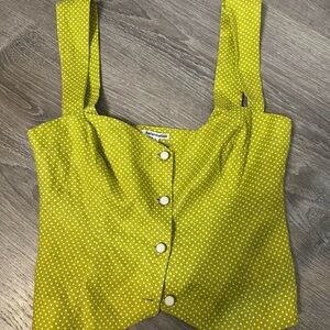 Reformation Chartreuse Polka Dot Buttoned Tank